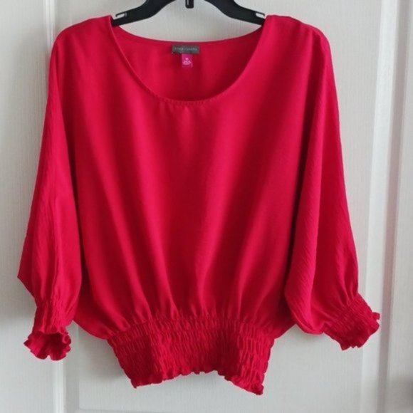 Vince Camuto Bright Red Smoked Dolman Sleeve Top Blouse Sz. Medium - Picture 10 of 13
